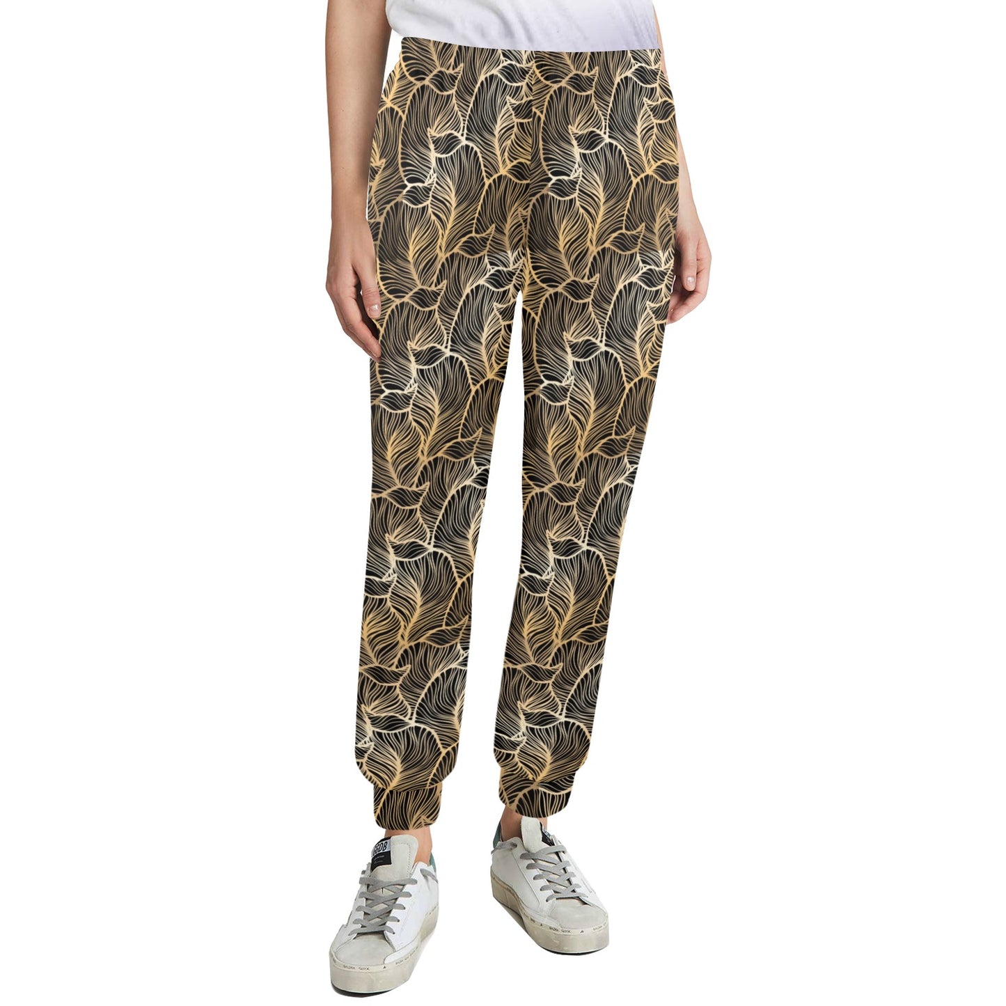 Elegant Gold leaf Print Women's Casual Track Pants