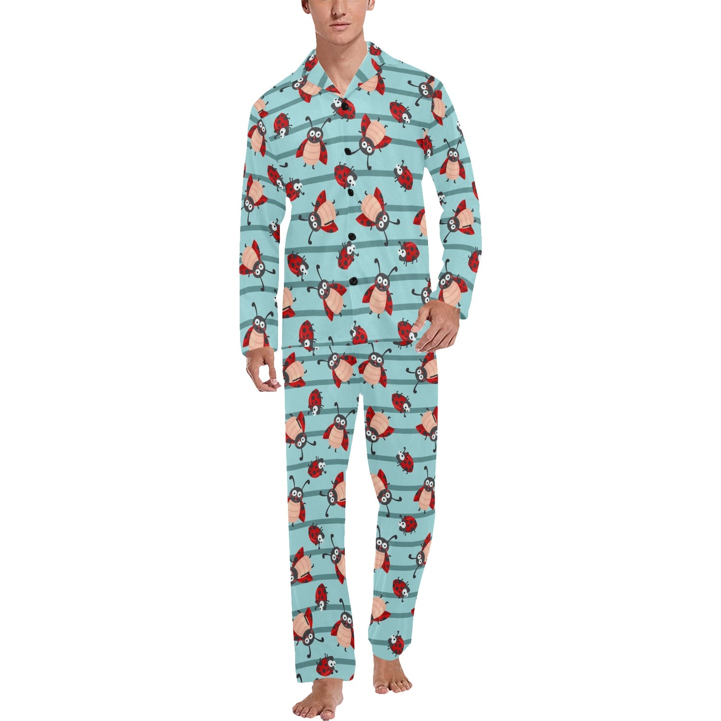 Ladybug Happy Print Pattern Men's Long Pajama Set