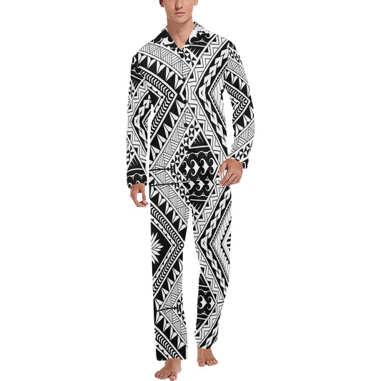 Samoan Tattoo Style Print Design LKS307 Men's Long Pajama Set