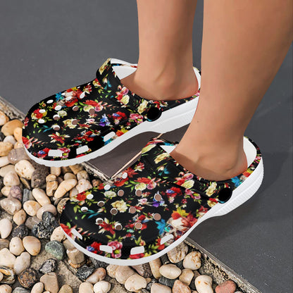 Skull Roses Flower Design Themed Print Unisex Clogs Shoes