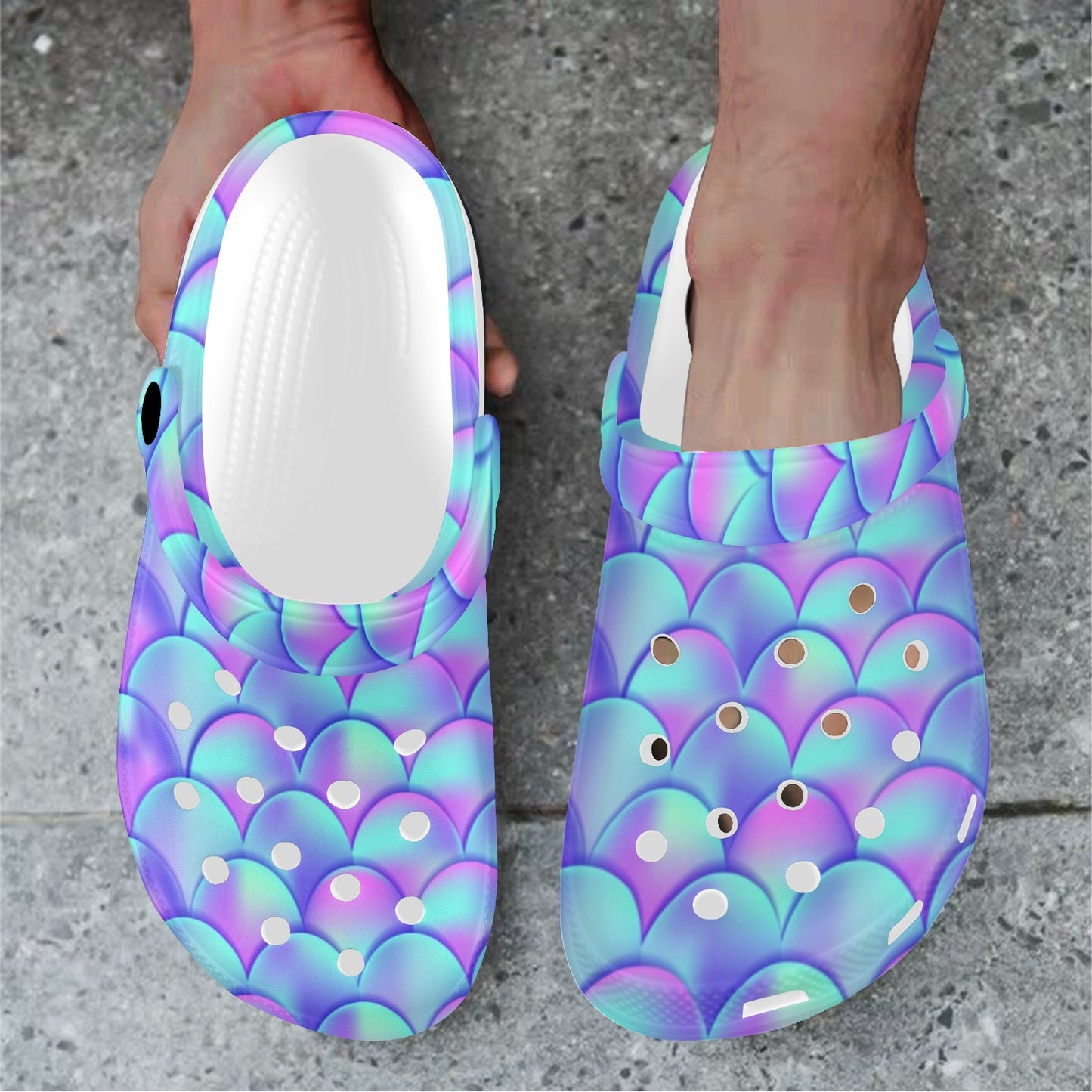 Mermaid Tail Design Print Pattern Unisex Clogs Shoes