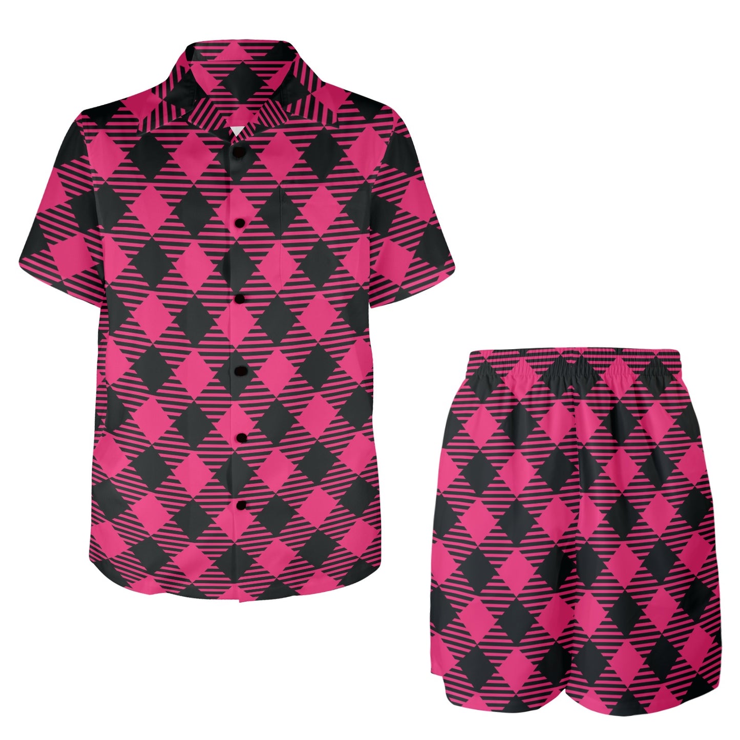 Buffalo check Pink Pattern Print Design 01 Men's Beach Shirt and Shorts Set