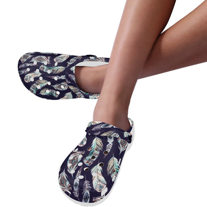 Feather Vintage Boho Design Print Unisex Clogs Shoes