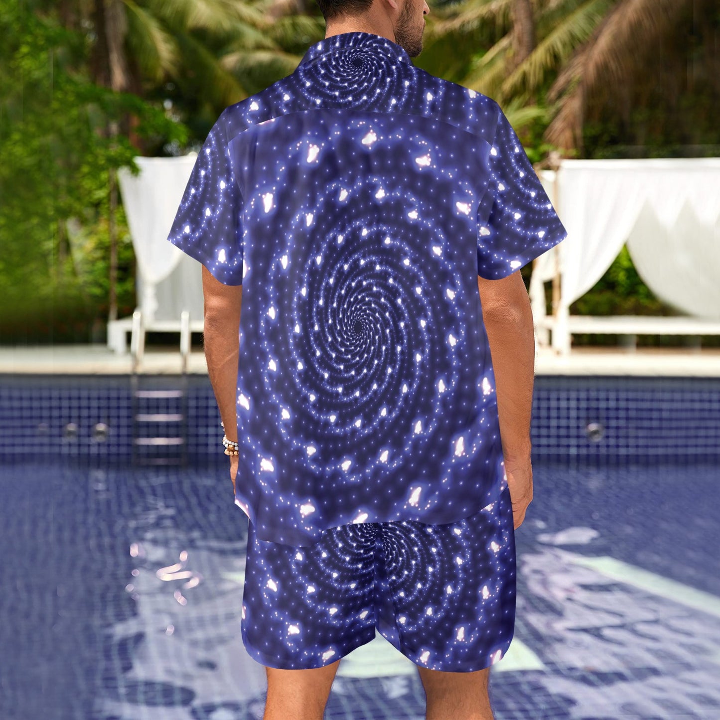 Vortex Print Design LKS305 Men's Beach Shirt and Shorts Set