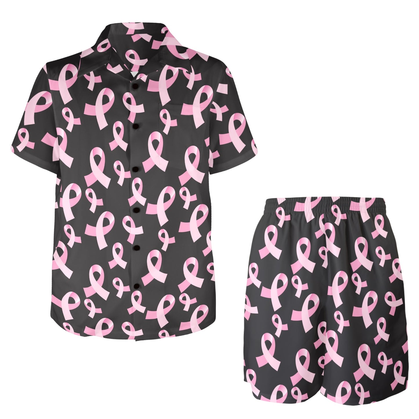 Breast Cancer Awareness Design Men's Beach Shirt and Shorts Set