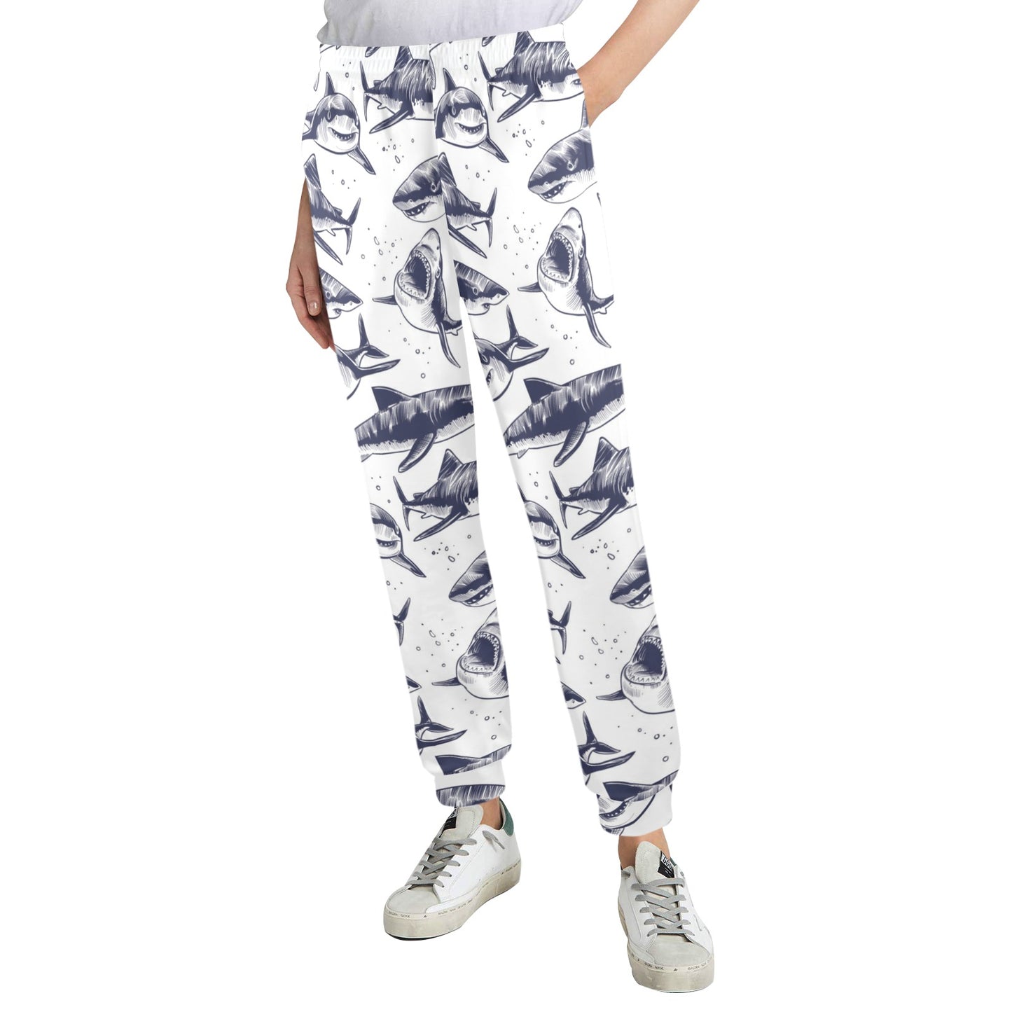 Great White Shark Pattern Print Design 02 Women's Casual Track Pants