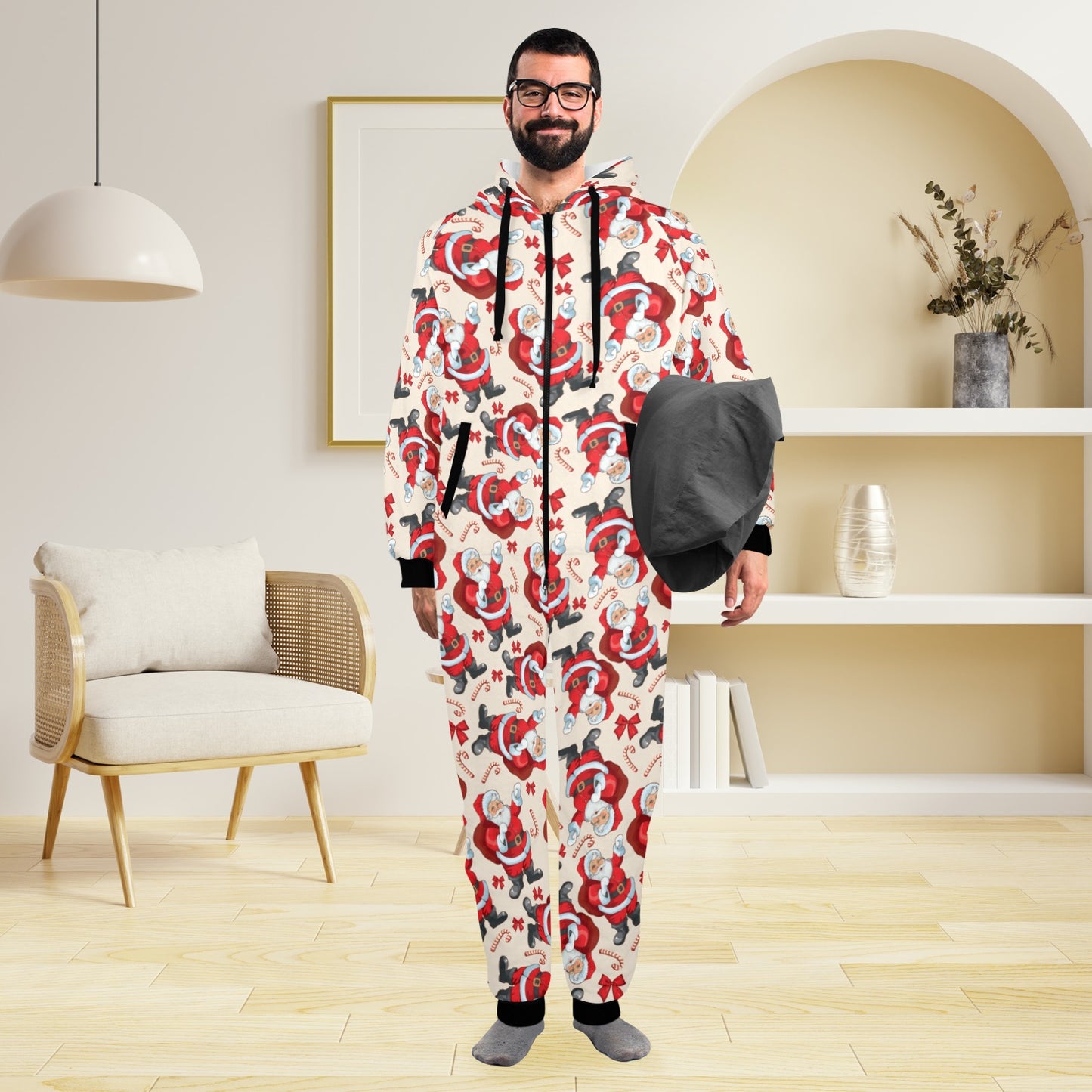 Santa Christmas Themed Print Design LKS302 Hooded Fleece Onesie Pajama Jumpsuit