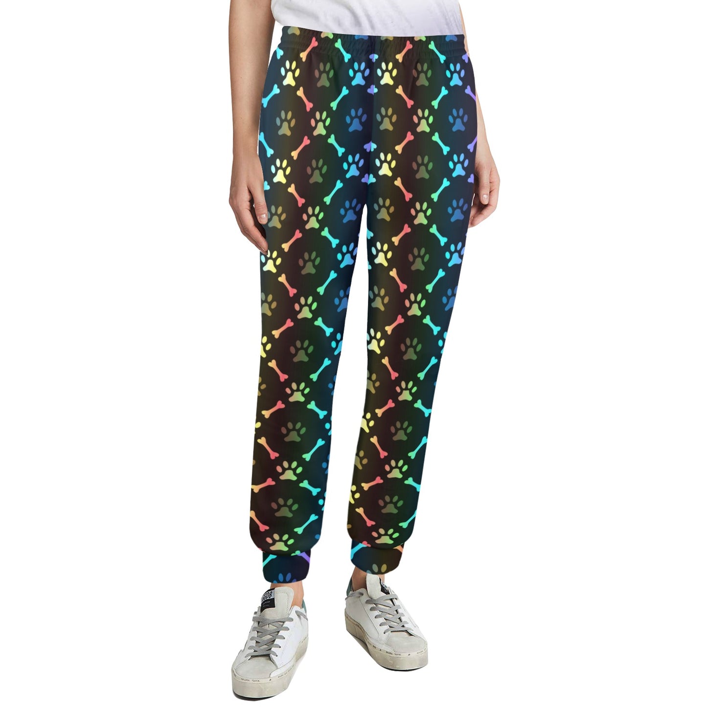 Paw Rainbow Pattern Print Design A01 Women's Casual Track Pants