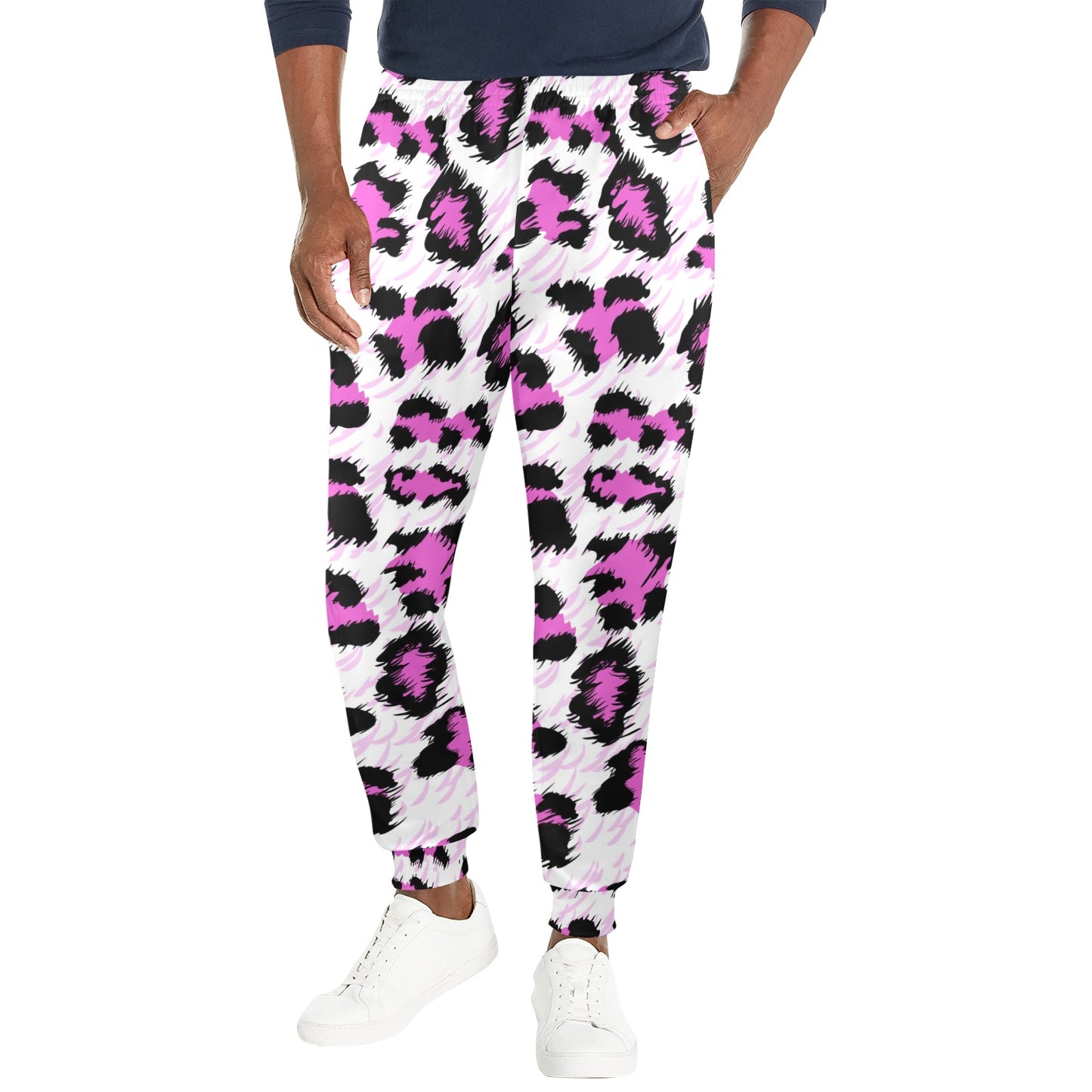 Leopard Pink Skin Print Men's Casual Track Pants
