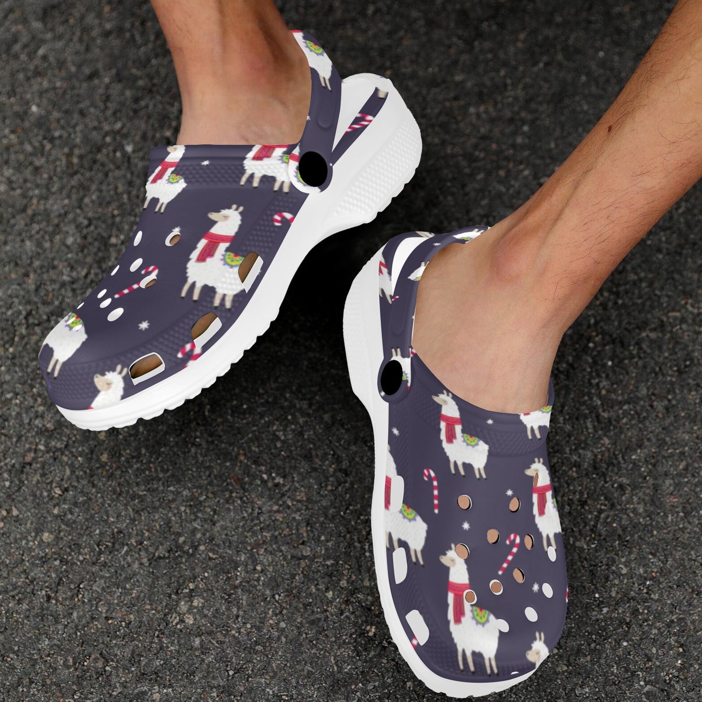 Llama with Candy Cane Themed Print Unisex Clogs Shoes