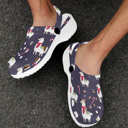 Llama with Candy Cane Themed Print Unisex Clogs Shoes