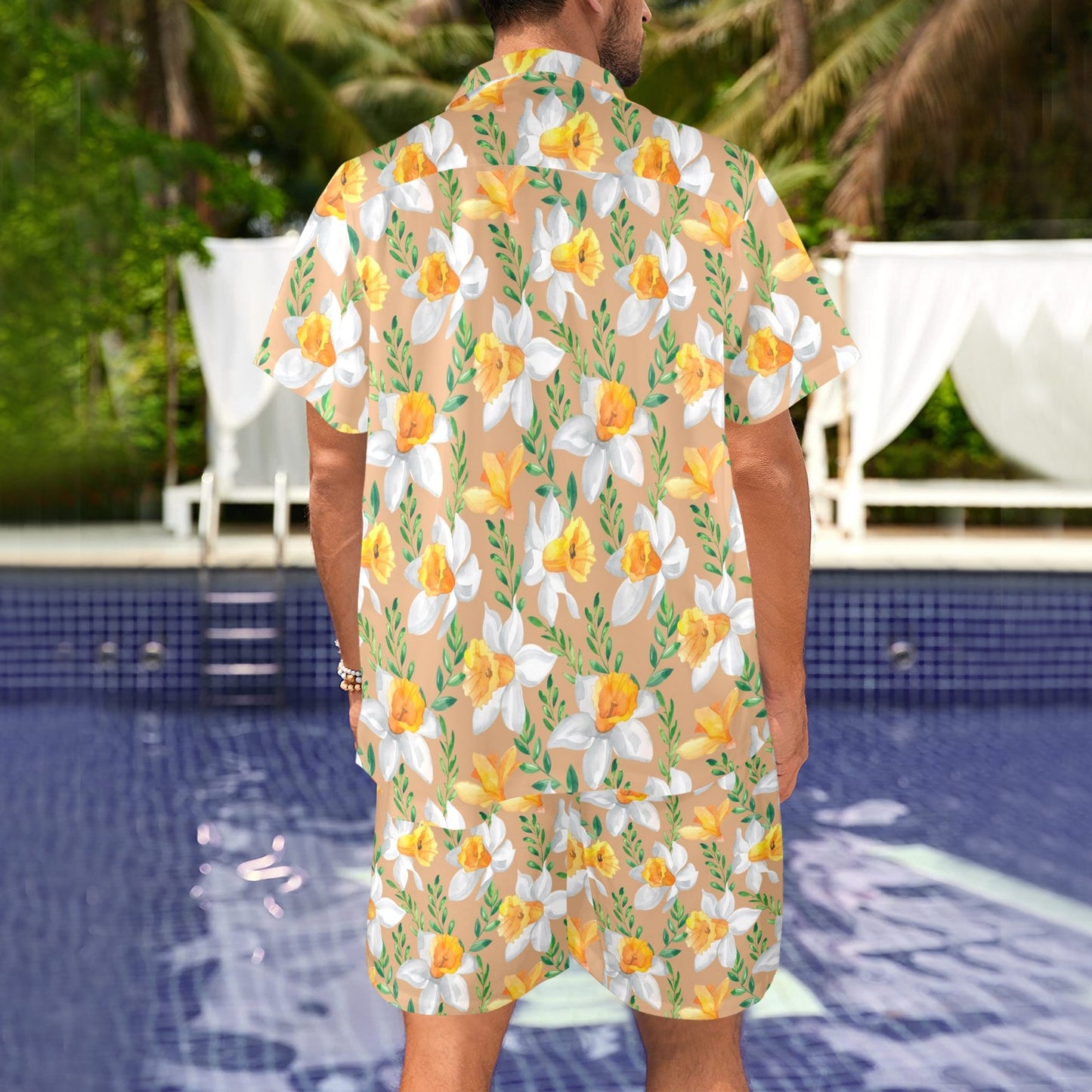 Daffodils Pattern Print Design DF04 Men's Beach Shirt and Shorts Set