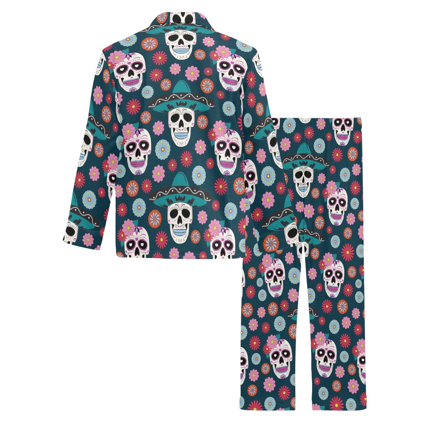 Sugar Skull Print Design LKS308 Men's Long Pajama Set