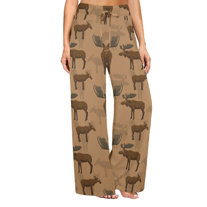 Moose Pattern Print Design 03 Women's Wide Leg Lounge Pants