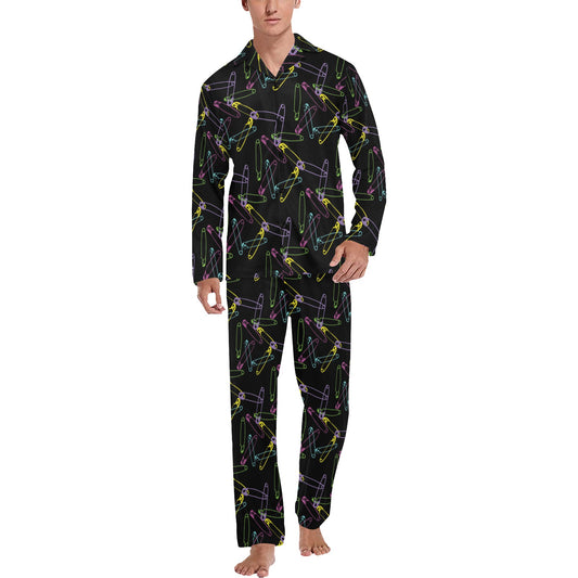 Safety Pin Print Design LKS304 Men's Long Pajama Set
