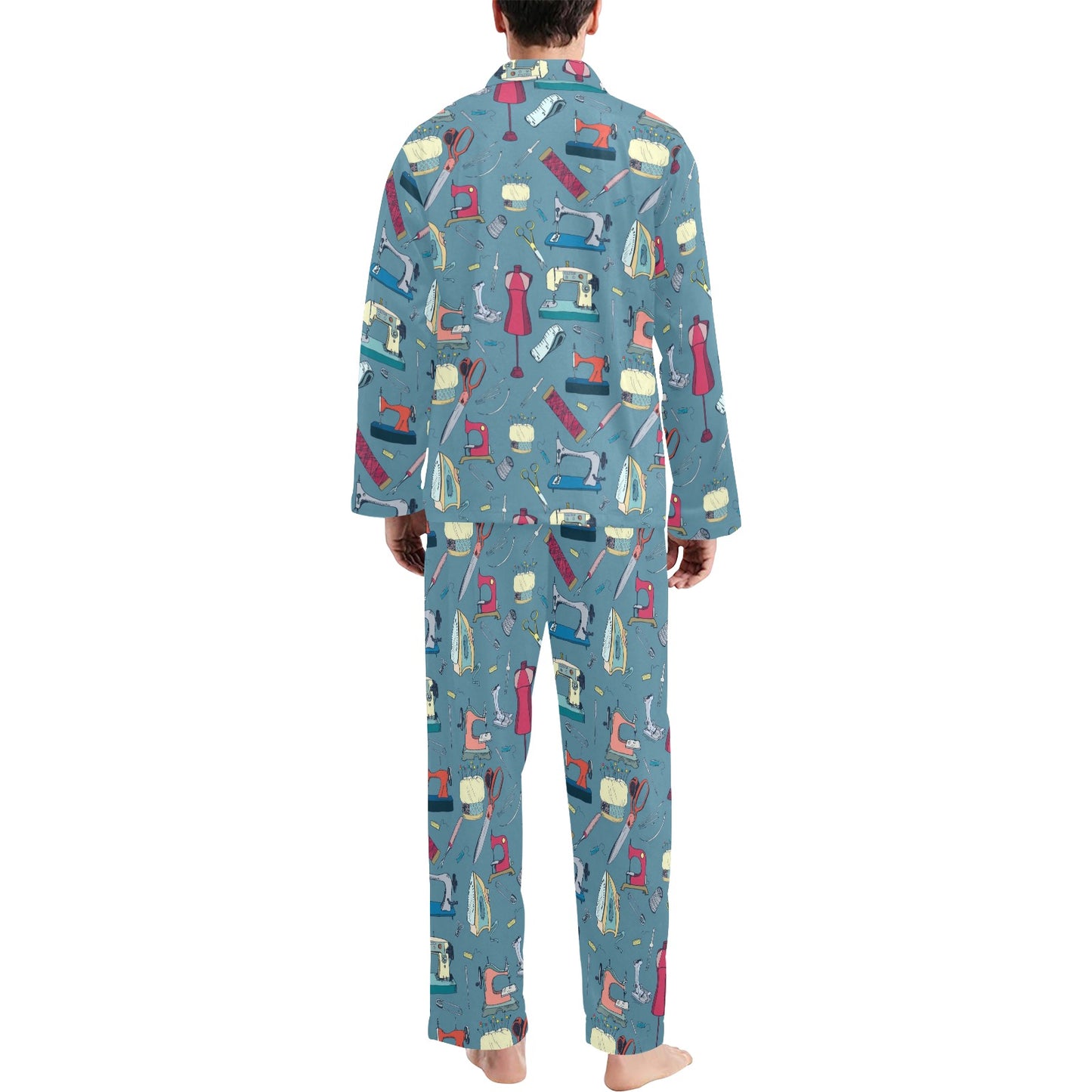 Sewing Equipment Print Design LKS301 Men's Long Pajama Set
