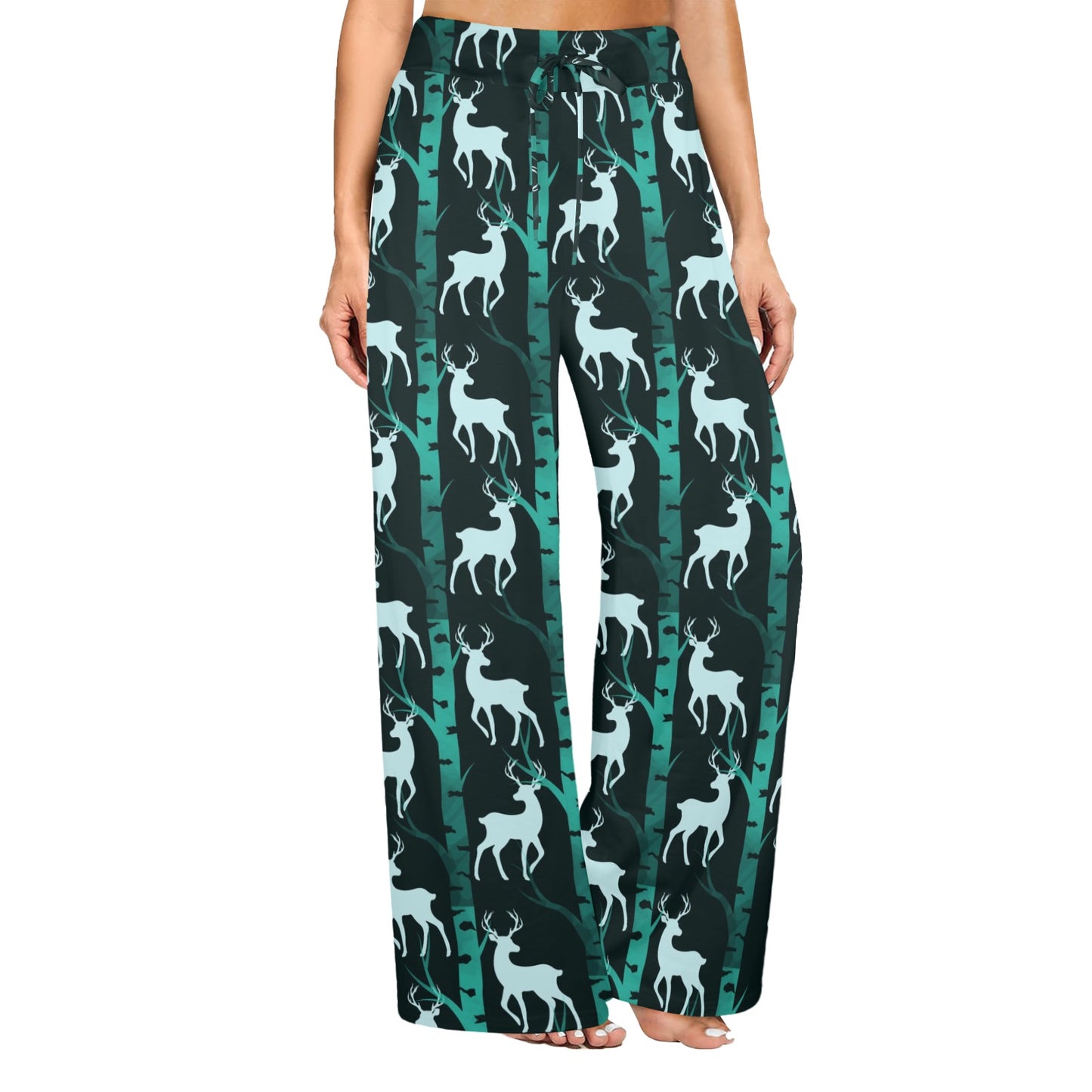 Deer Jungle Print Pattern Women's Wide Leg Lounge Pants