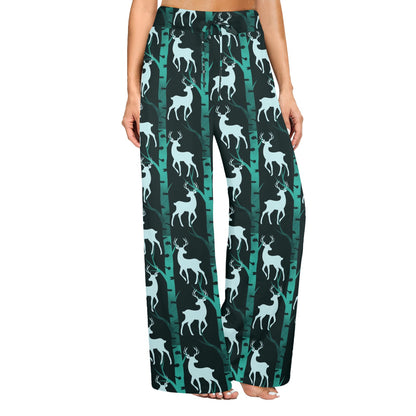 Deer Jungle Print Pattern Women's Wide Leg Lounge Pants