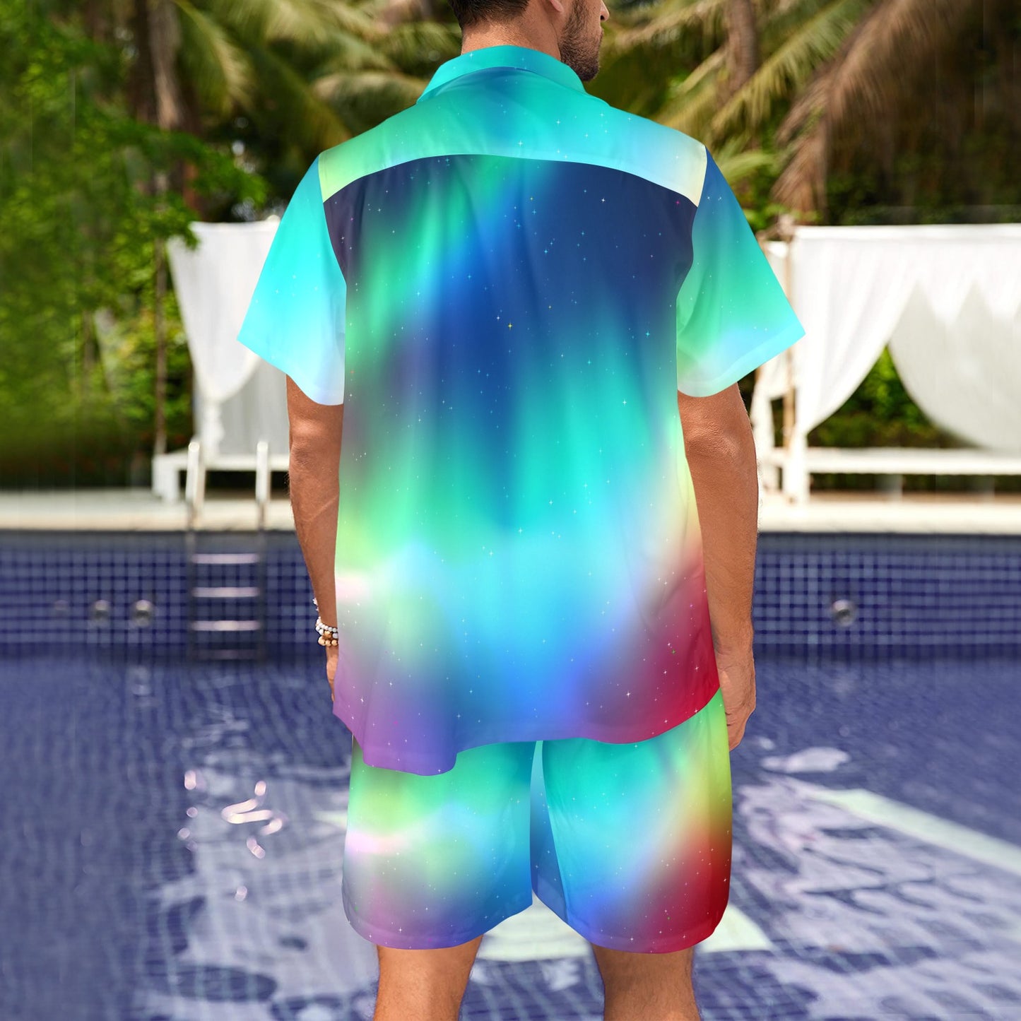 Aurora Borealis Pattern Print Design 02 Men's Beach Shirt and Shorts Set