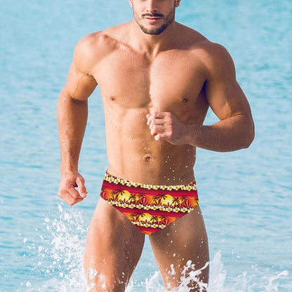 Hawaiian Tropical Sunset Hibiscus Print Men's Swimming Briefs