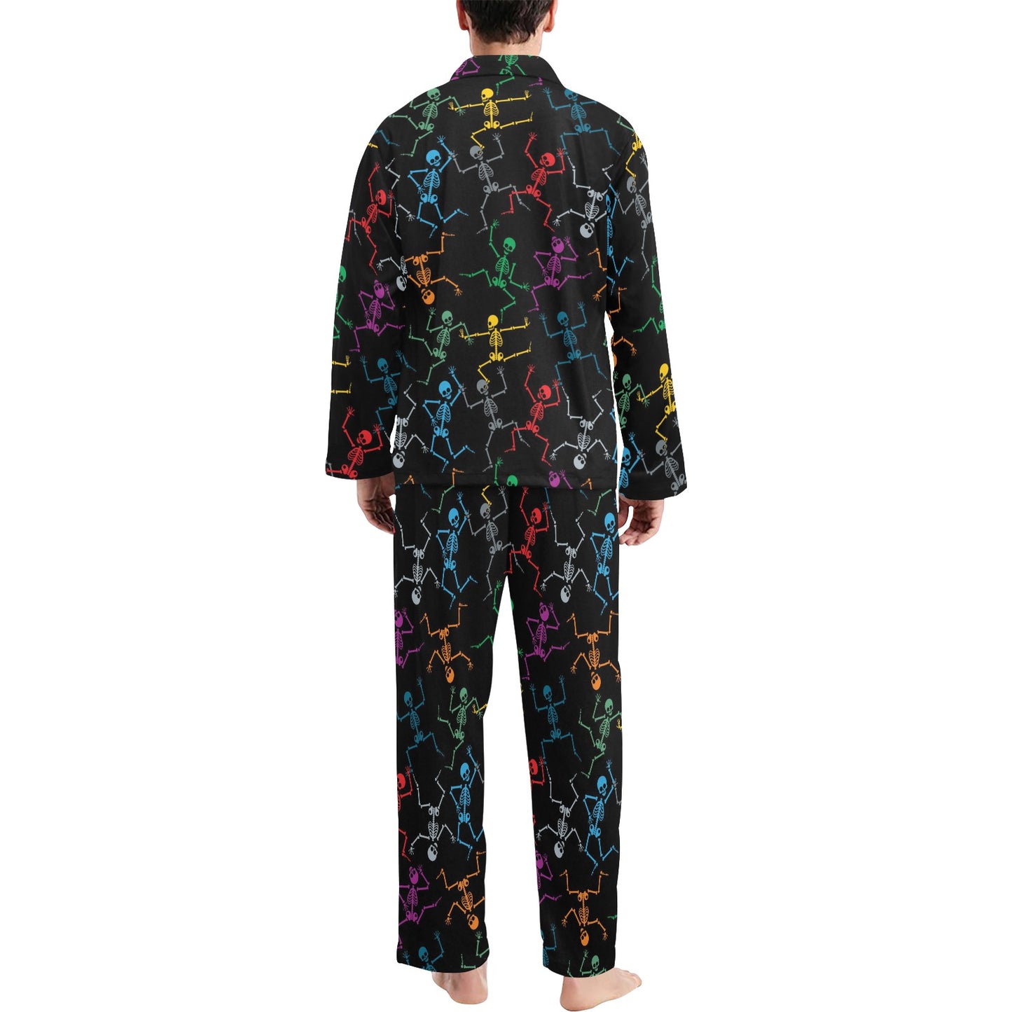 Skeleton Colorful Print Design LKS302 Men's Long Pajama Set