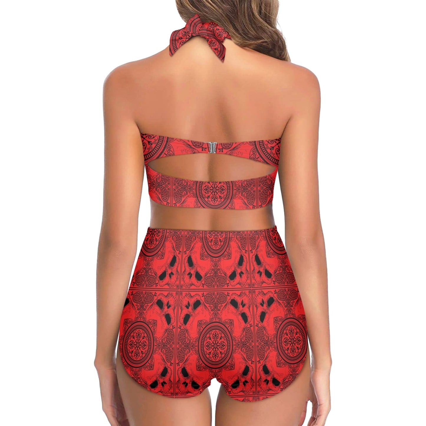 Bandana Red Print Design LKS304 Halter Neck Bikini Swimsuit
