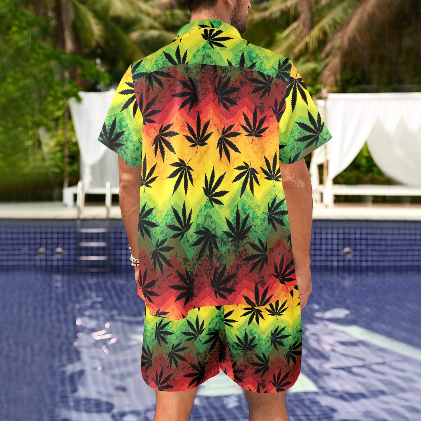 Rasta Pattern Print Design A02 Men's Beach Shirt and Shorts Set