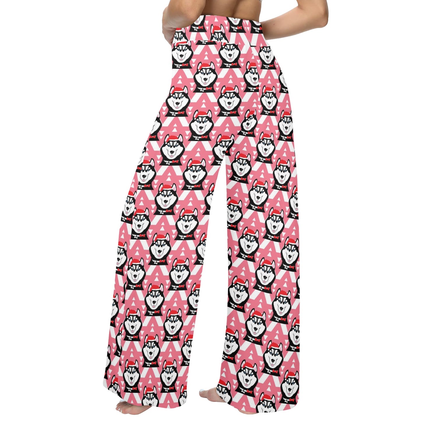 Siberian Huskies Christmas Themed Print Design LKS302 Women's Wide Leg Lounge Pants