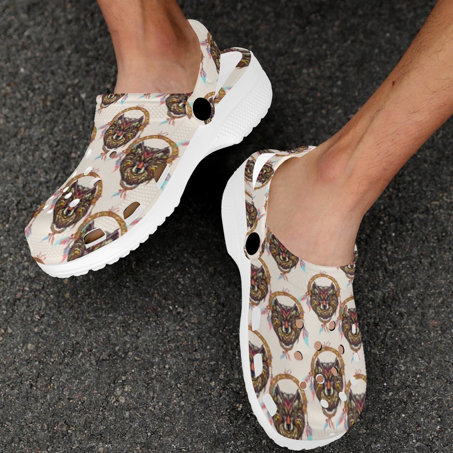 Wolf Tribal Dream Catcher Design Print Unisex Clogs Shoes