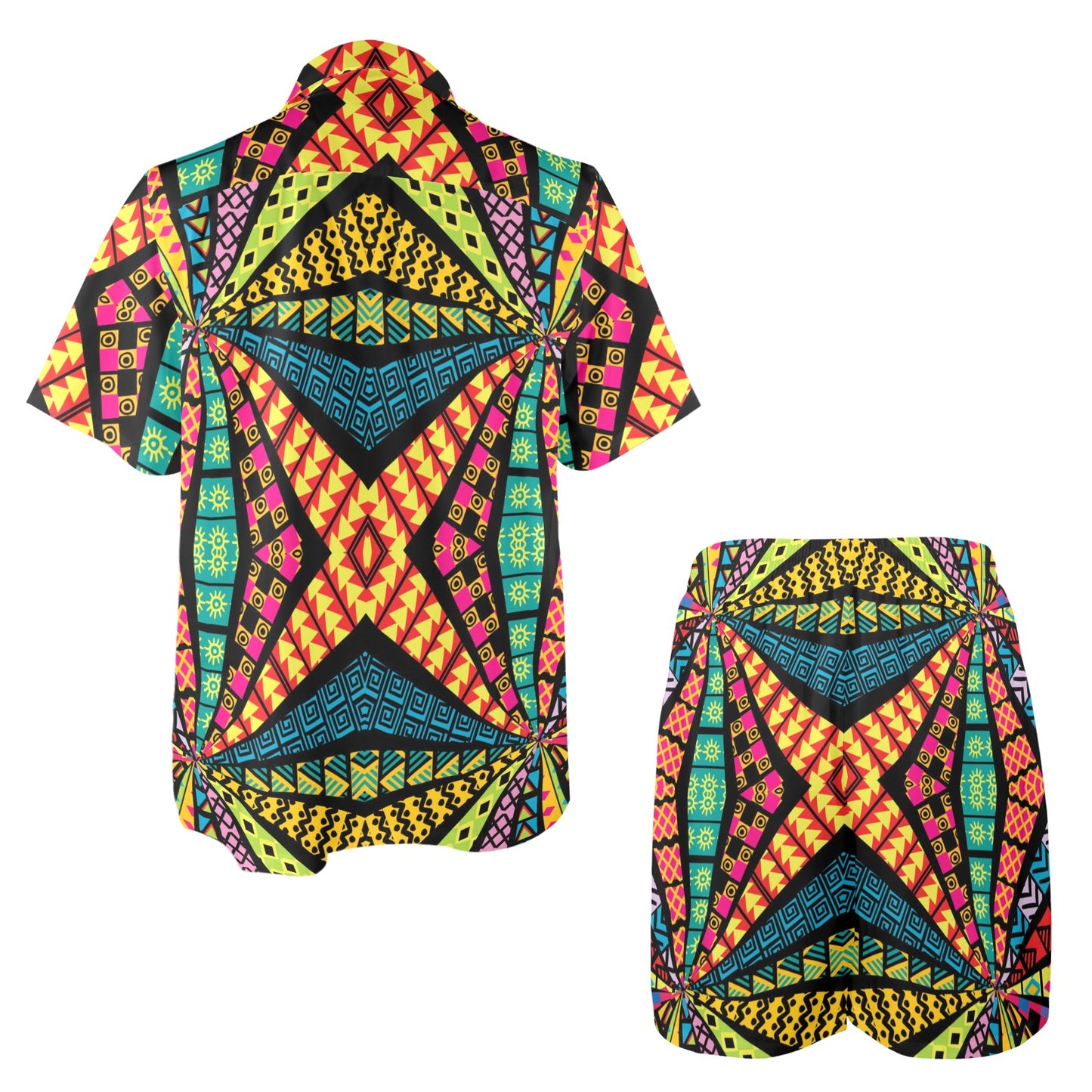 Kaleidoscope Pattern Print Design 05 Men's Beach Shirt and Shorts Set