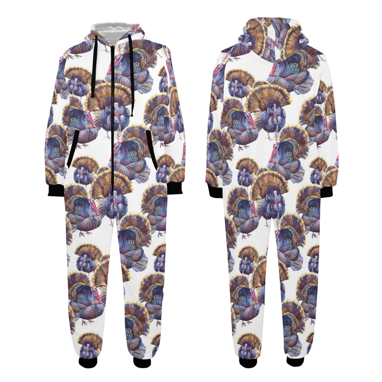 Turkey Pattern Print Design 01 Hooded Fleece Onesie Pajama Jumpsuit