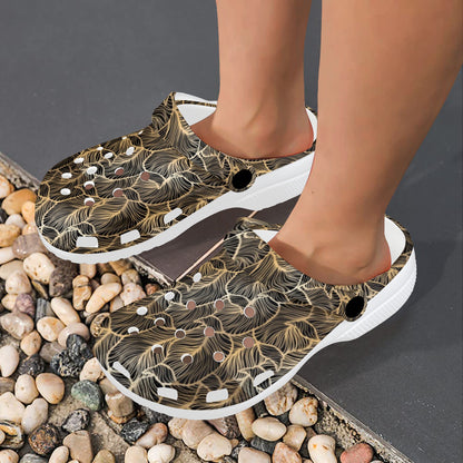 Elegant Gold leaf Print Unisex Clogs Shoes