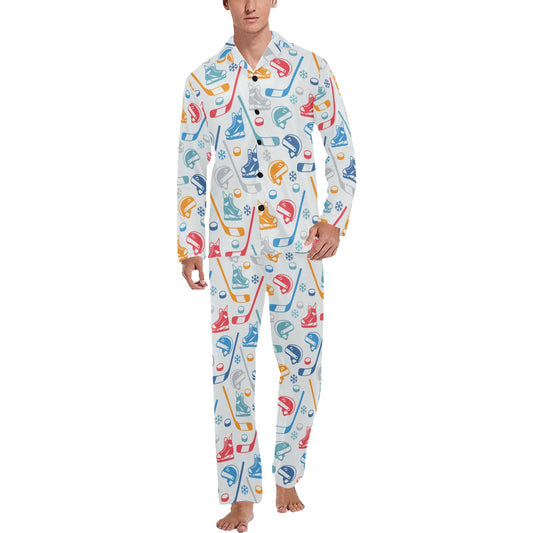 Hockey Equipment Print Design LKS301 Men's Long Pajama Set