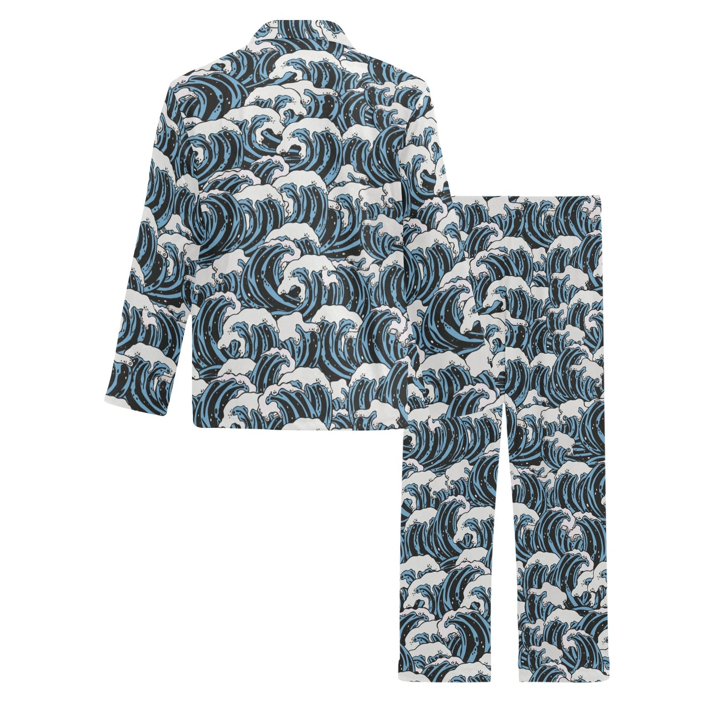 Surf Wave Pattern Print Men's Long Pajama Set