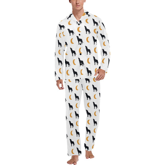 Wolf Moon Print Design LKS302 Men's Long Pajama Set