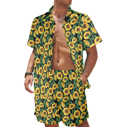 Sunflower Realistic Print Pattern Men's Beach Shirt and Shorts Set