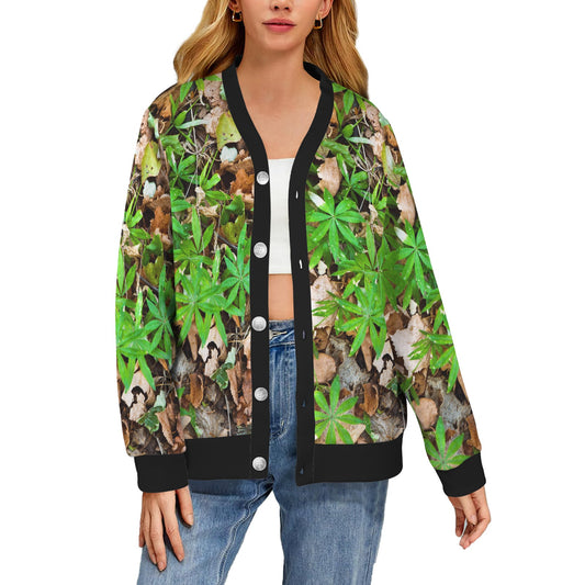 Camouflage Realistic Tree Fresh Print Women's Cardigan
