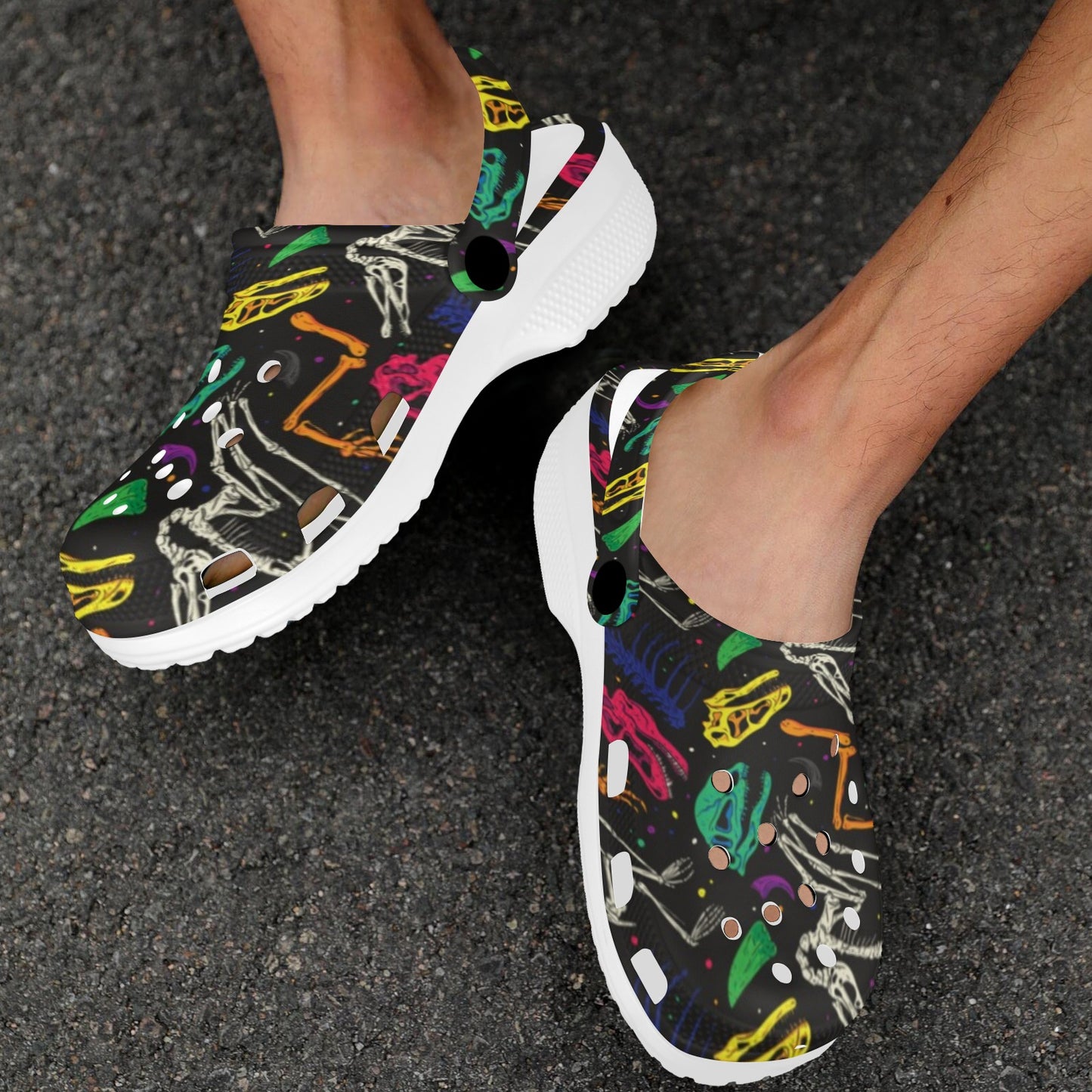 Dinosaur Skull Color Print Pattern Unisex Clogs Shoes