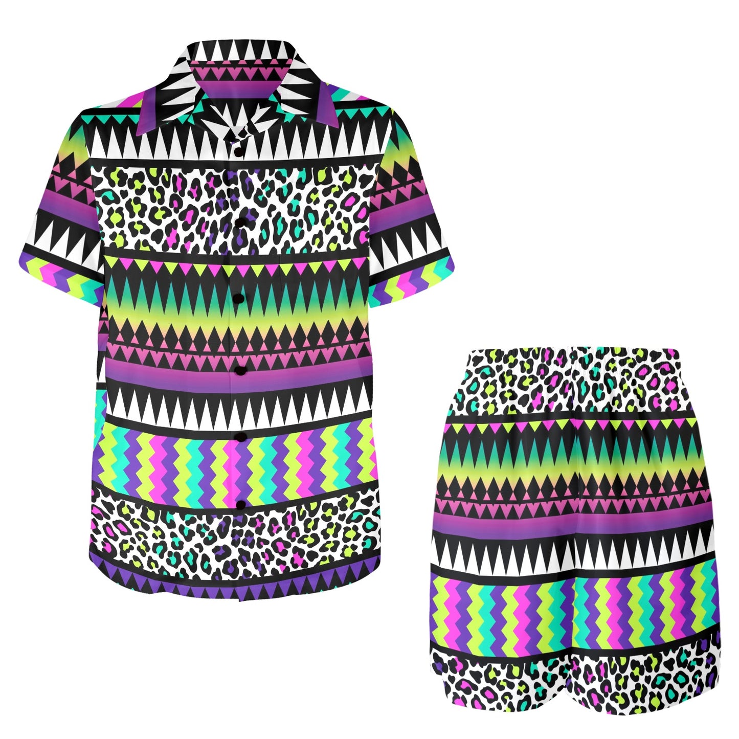 Animal Skin Aztec Rainbow Men's Beach Shirt and Shorts Set