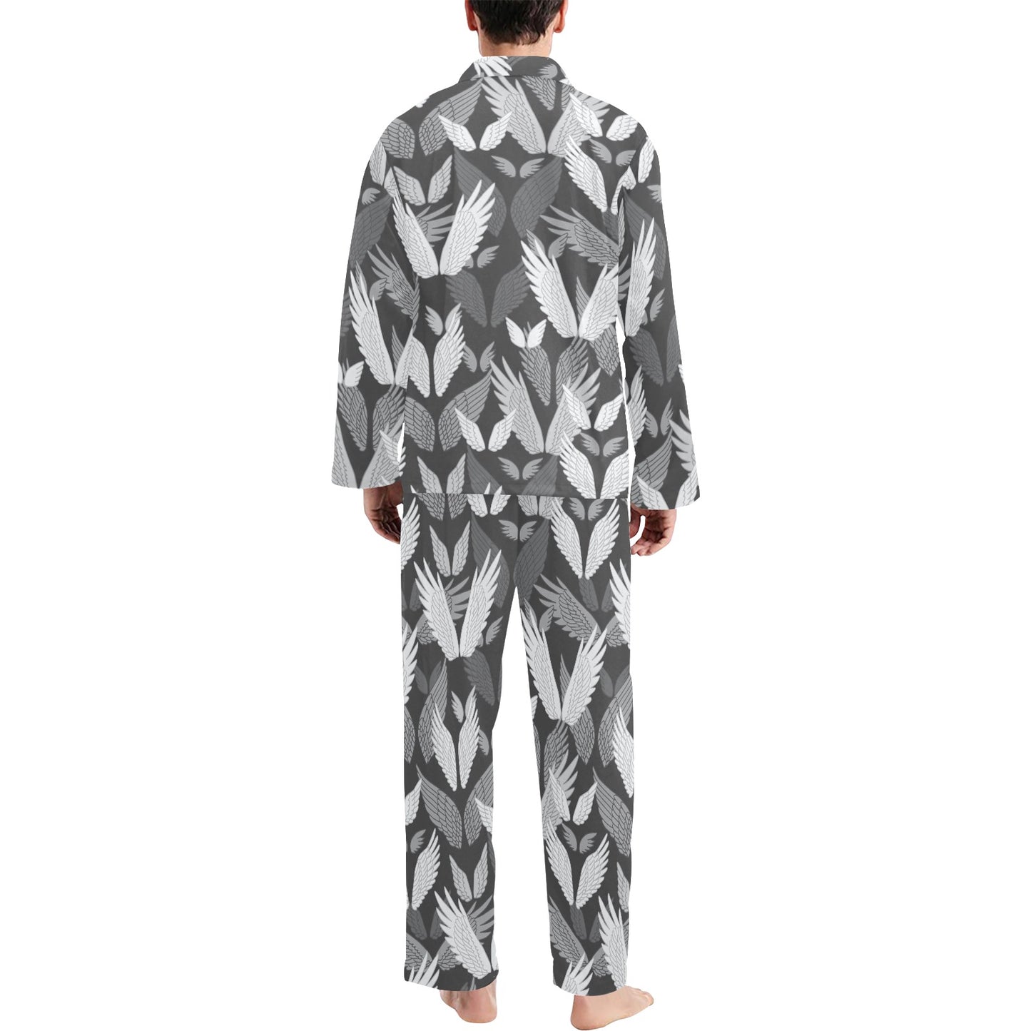 Angel Wings Pattern Design Themed Print Men's Long Pajama Set