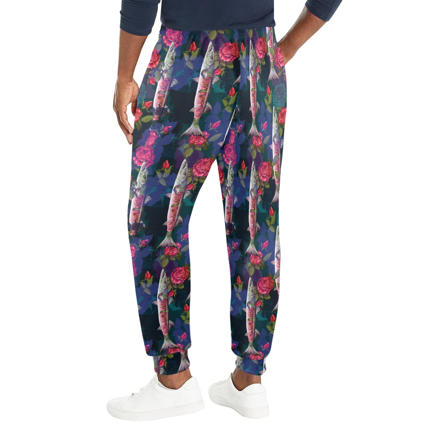 Barracuda with Folwer Pattern Print Design 01 Men's Casual Track Pants
