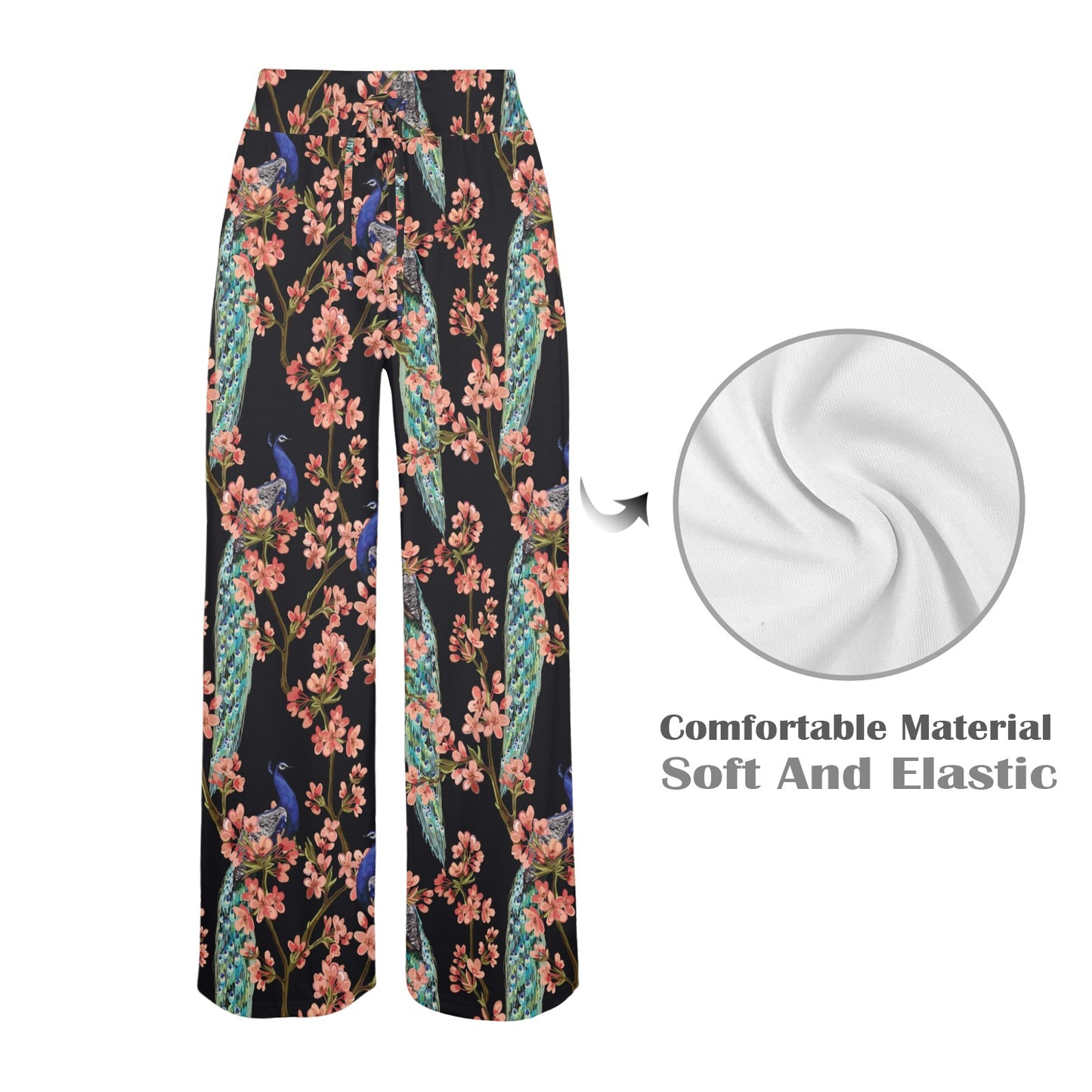 Peacock Pattern Print Design A01 Women's Wide Leg Lounge Pants
