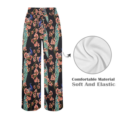 Peacock Pattern Print Design A01 Women's Wide Leg Lounge Pants