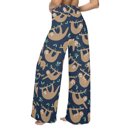 Sloth Print Design LKS307 Women's Wide Leg Lounge Pants