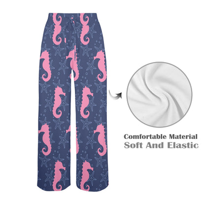 SeaHorse Pink Pattern Print Design 02 Women's Wide Leg Lounge Pants