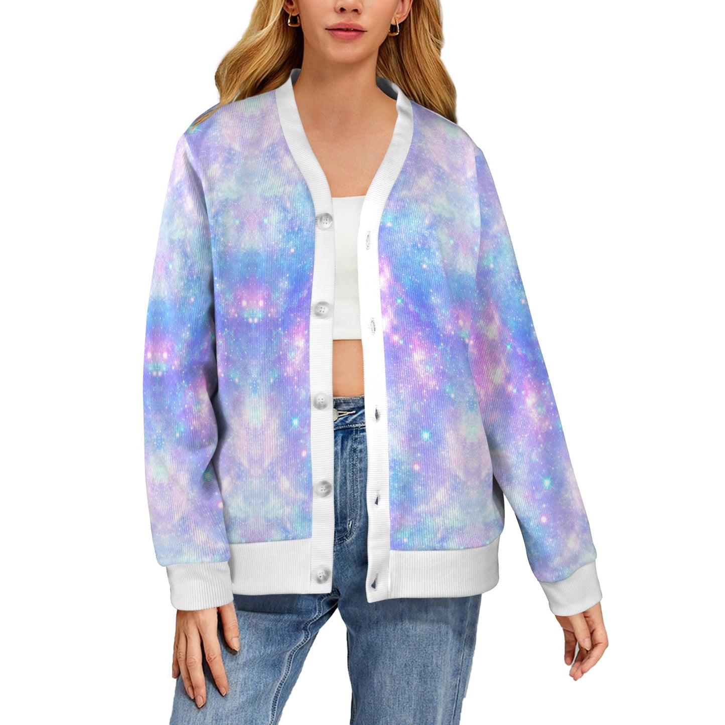 Galaxy Stardust Pastel Color Print Women's Cardigan