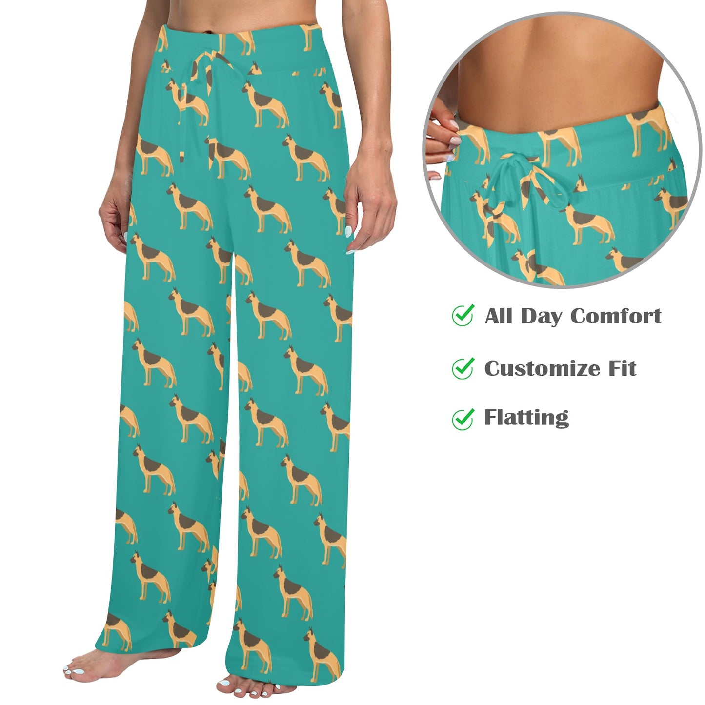 German Shepherd Design Print Pattern JJ0258 Women's Wide Leg Lounge Pants