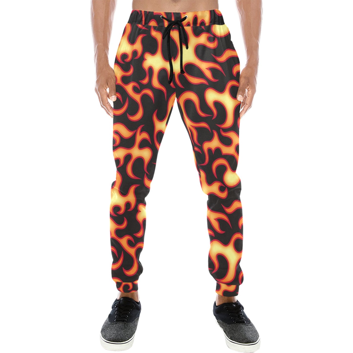 Flame Fire Themed Print Men's Sweatpants