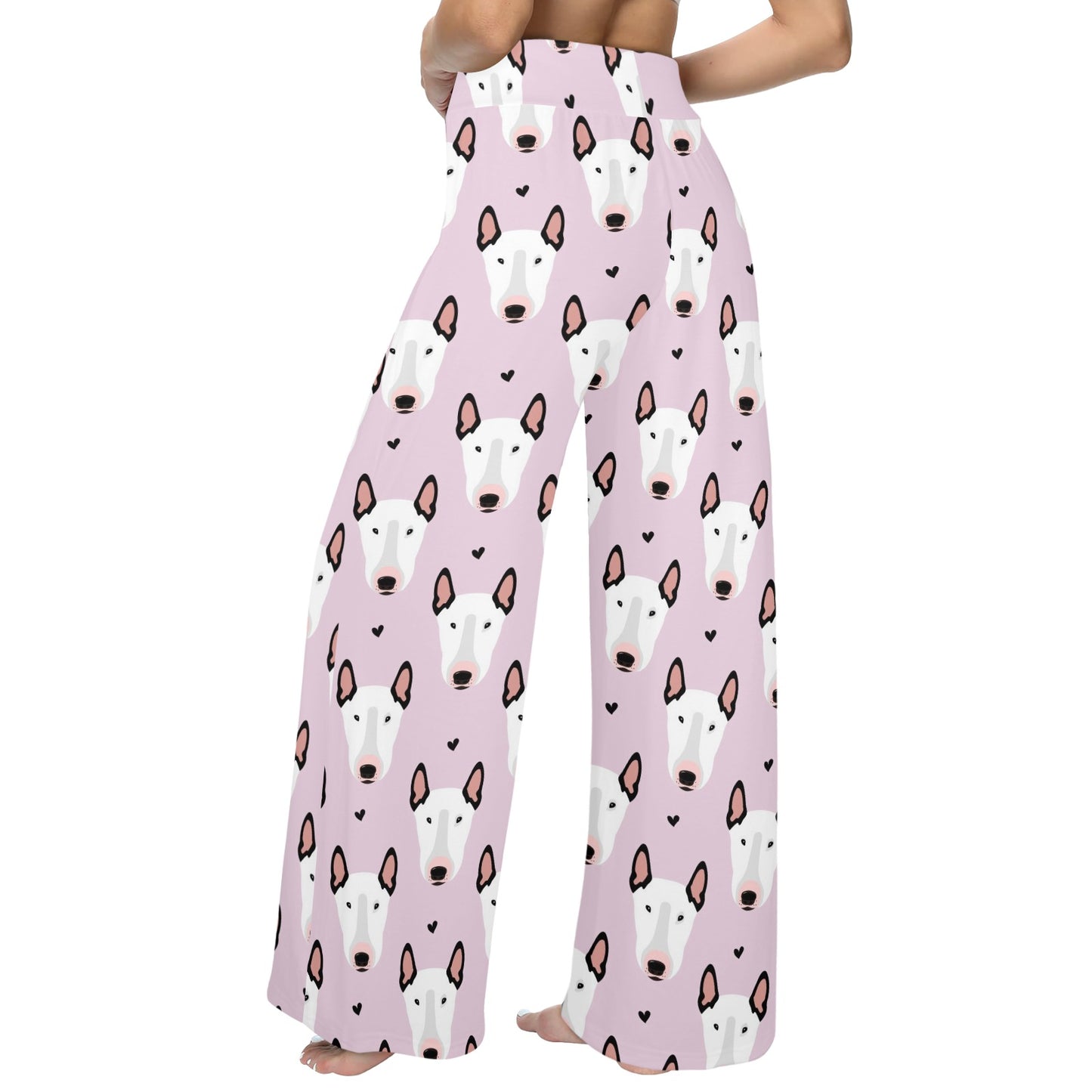Bull Terrier Pink Print Pattern Women's Wide Leg Lounge Pants