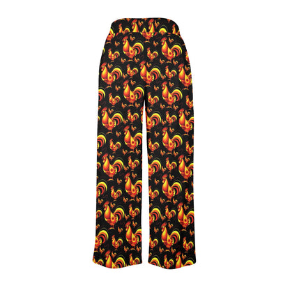 Rooster Print Themed Women's Wide Leg Lounge Pants